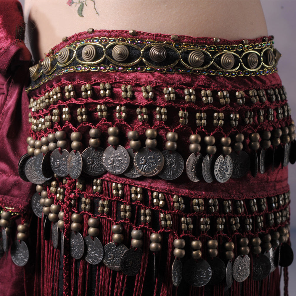 Women's Belly Dance Tribal Hip Scarf with Fringe Coins Flannel
