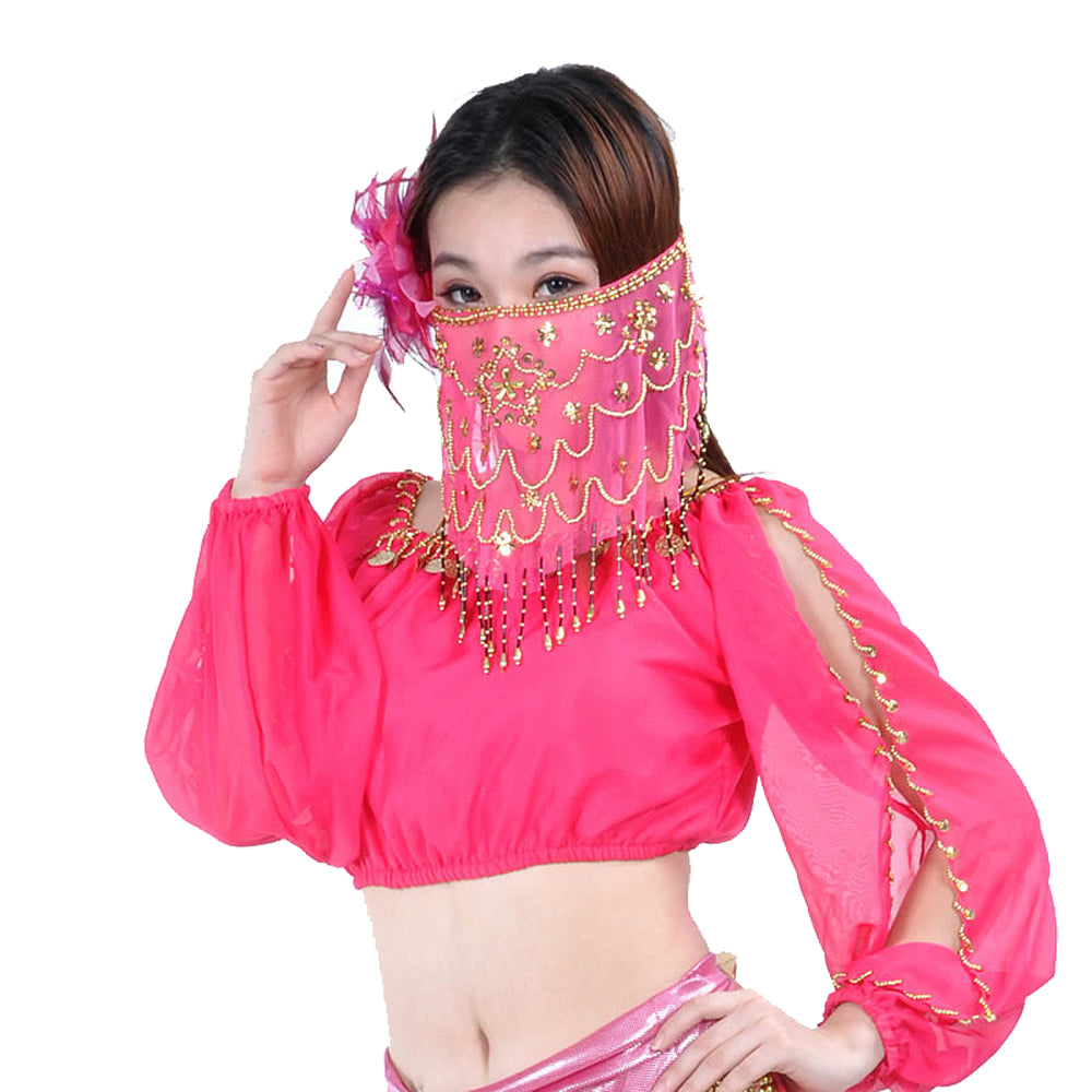 Plum Bossom Beads Genie Sequin Tassel Belly Veil Face Veil  for Women and Girls