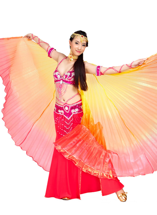 Women's Belly Dance Costume Isis Wings, Tricolor Dance Wings Angel Wings for Halloween Carnival Performance with Sticks