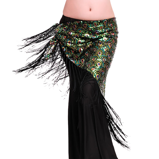Tassels Fringed Fish Scales Sequins Triangle Belly Dance Hip Scarf Skirt Waist Belt for Outfits