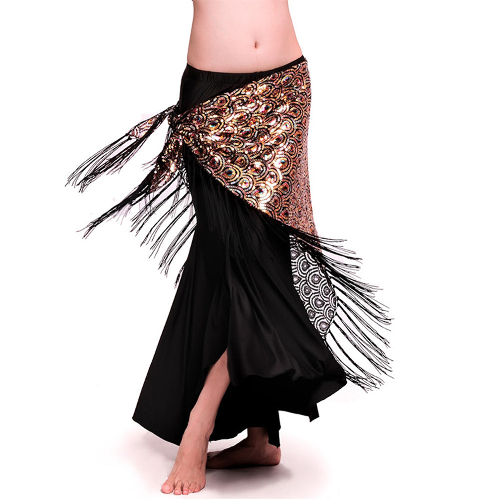 Tassels Fringed Fish Scales Sequins Triangle Belly Dance Hip Scarf Skirt Waist Belt for Outfits