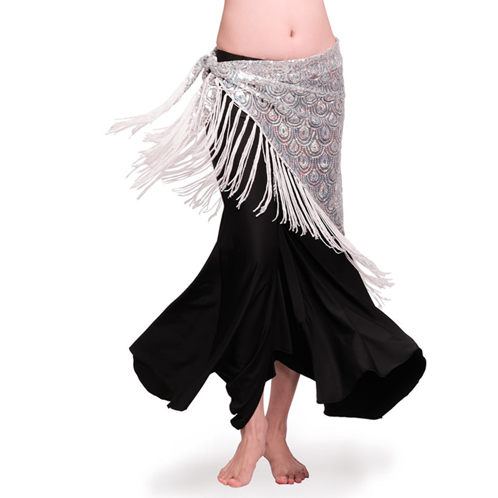 Tassels Fringed Fish Scales Sequins Triangle Belly Dance Hip Scarf Skirt Waist Belt for Outfits