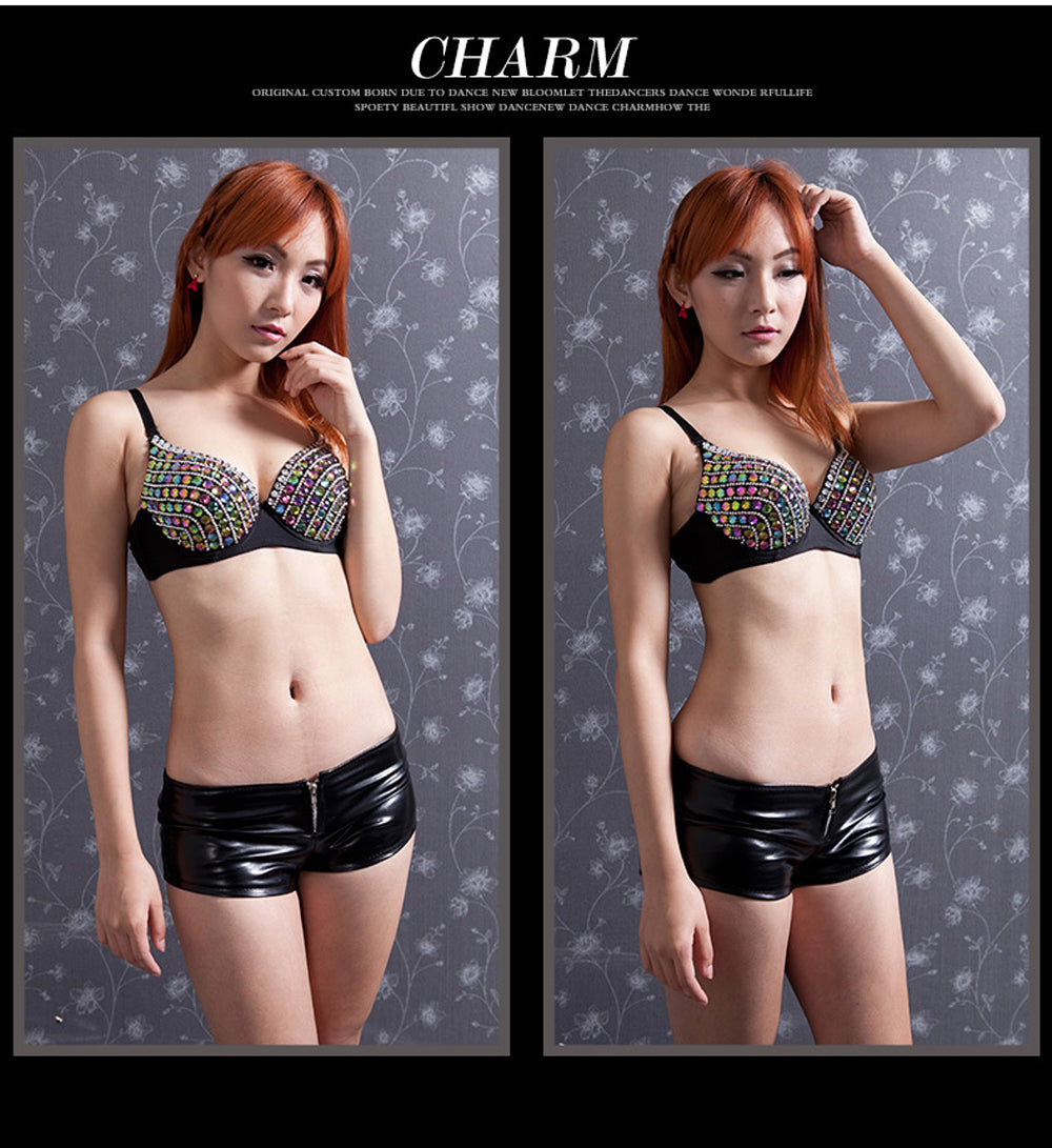 Danceshower Metallic Spike Punk Goth Bra Clubwear DS Bra Belly Dance Top