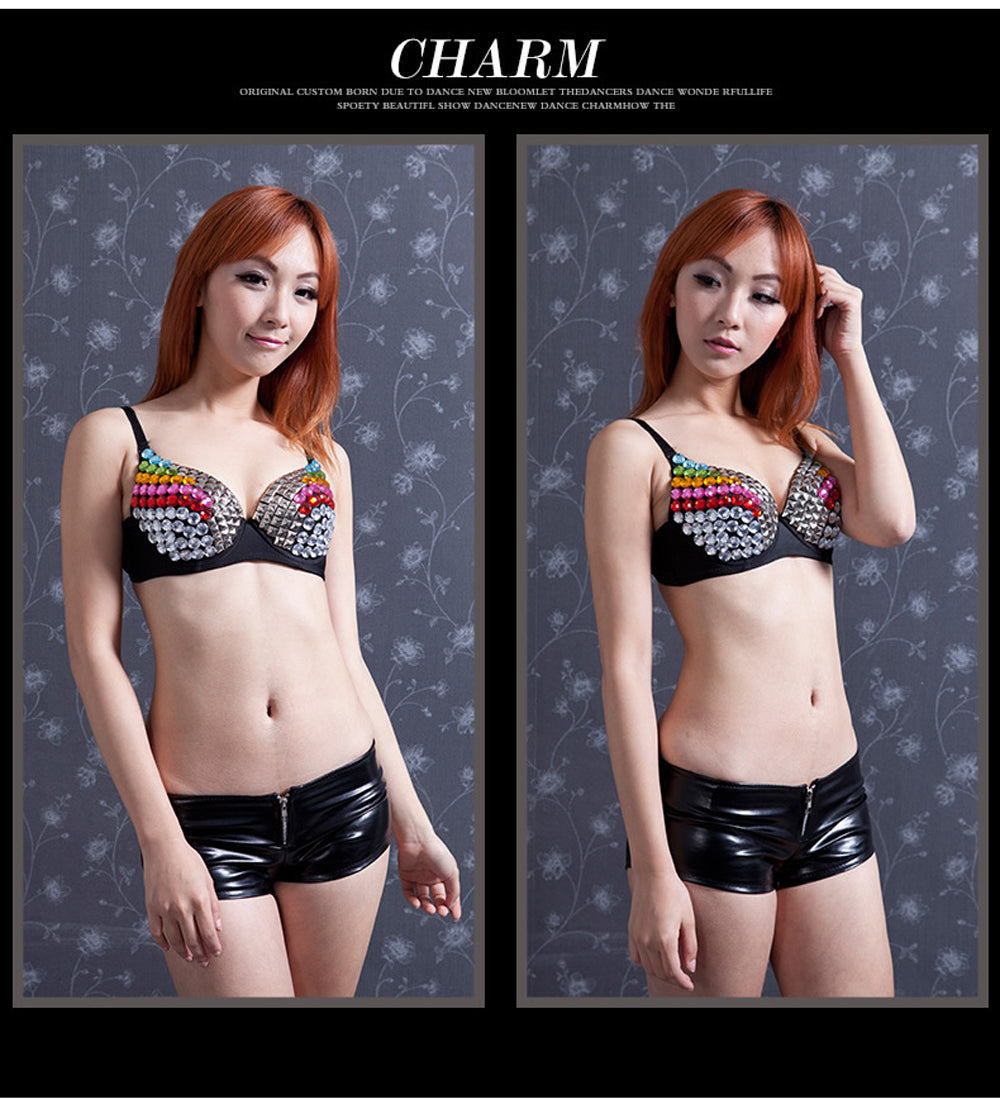 Danceshower Metallic Spike Punk Goth Bra Clubwear DS Bra Belly Dance Top