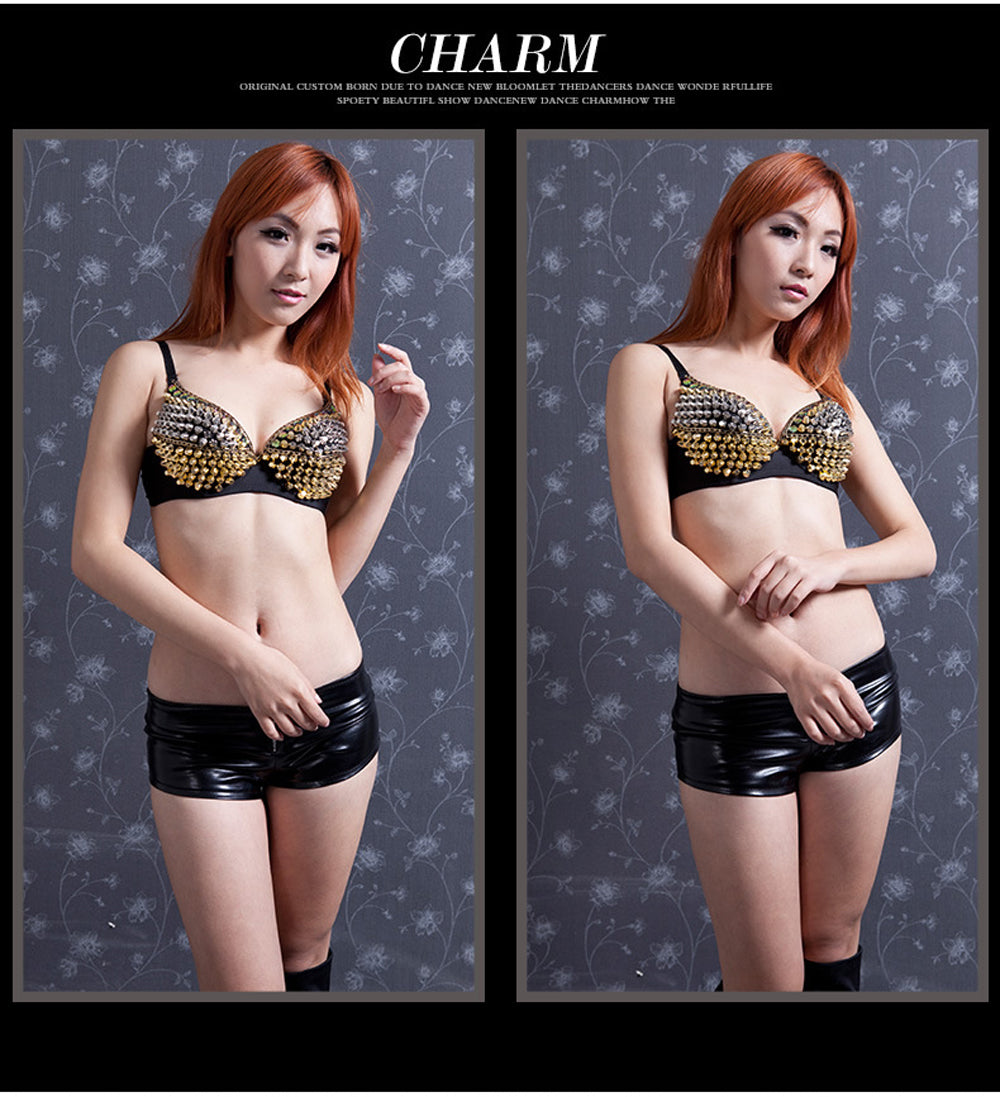 Danceshower Metallic Spike Punk Goth Bra Clubwear DS Bra Belly Dance Top