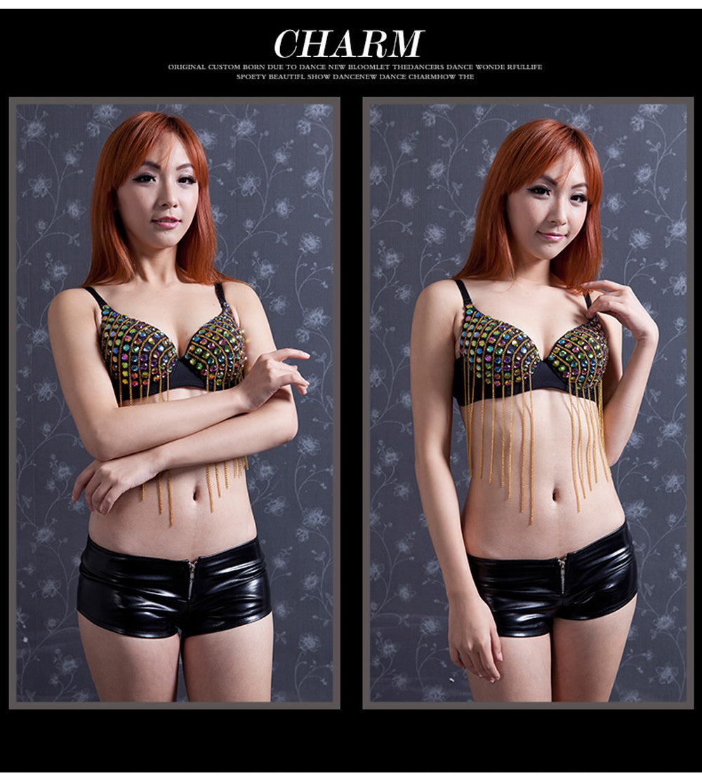 Danceshower Metallic Spike Punk Goth Bra Clubwear DS Bra Belly Dance Top