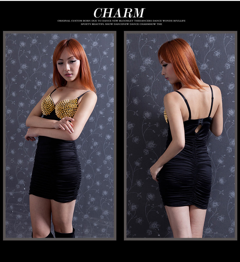 Danceshower Metallic Spike Punk Goth Bra Clubwear DS Bra Belly Dance Top