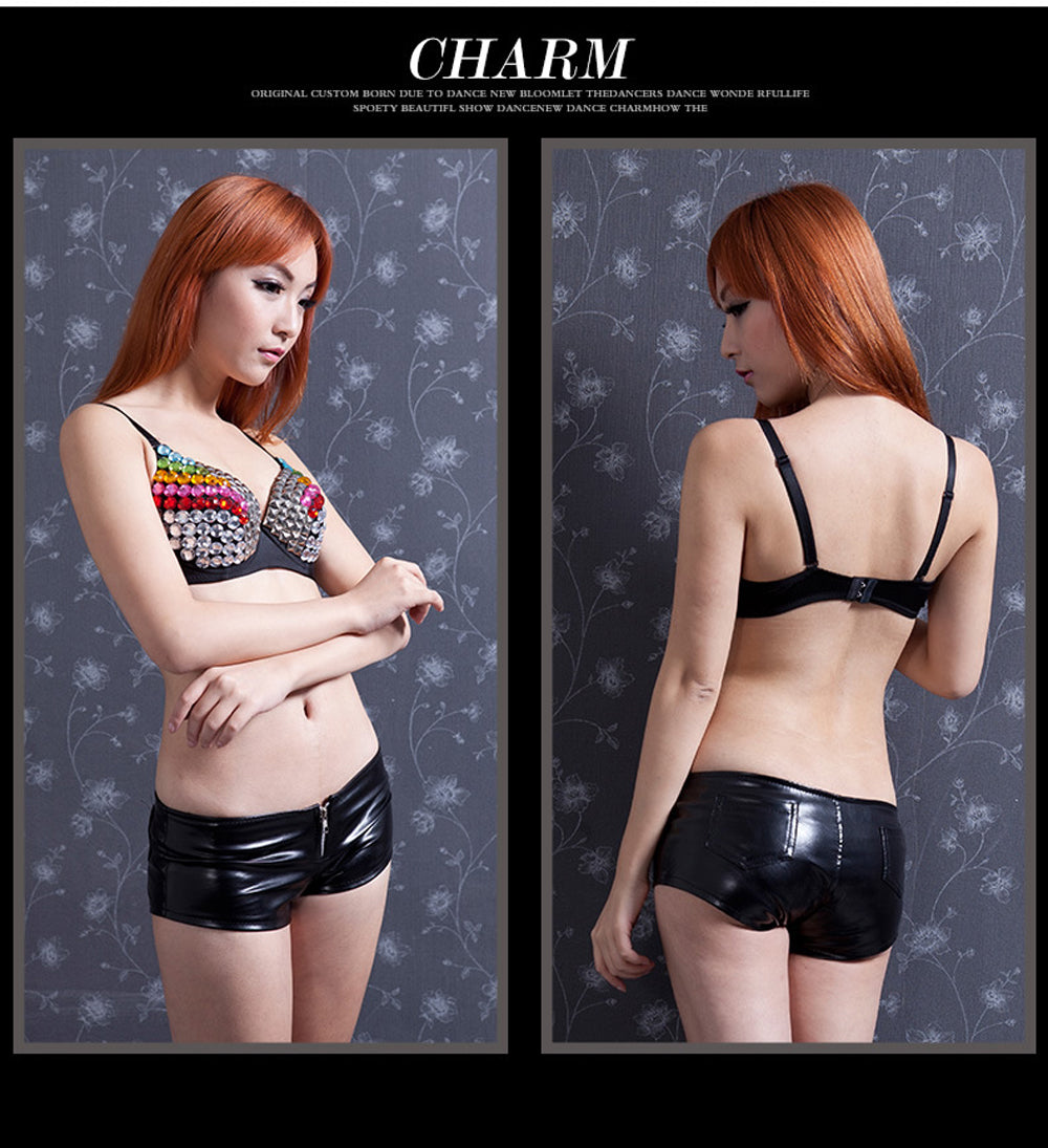 Danceshower Metallic Spike Punk Goth Bra Clubwear DS Bra Belly Dance Top