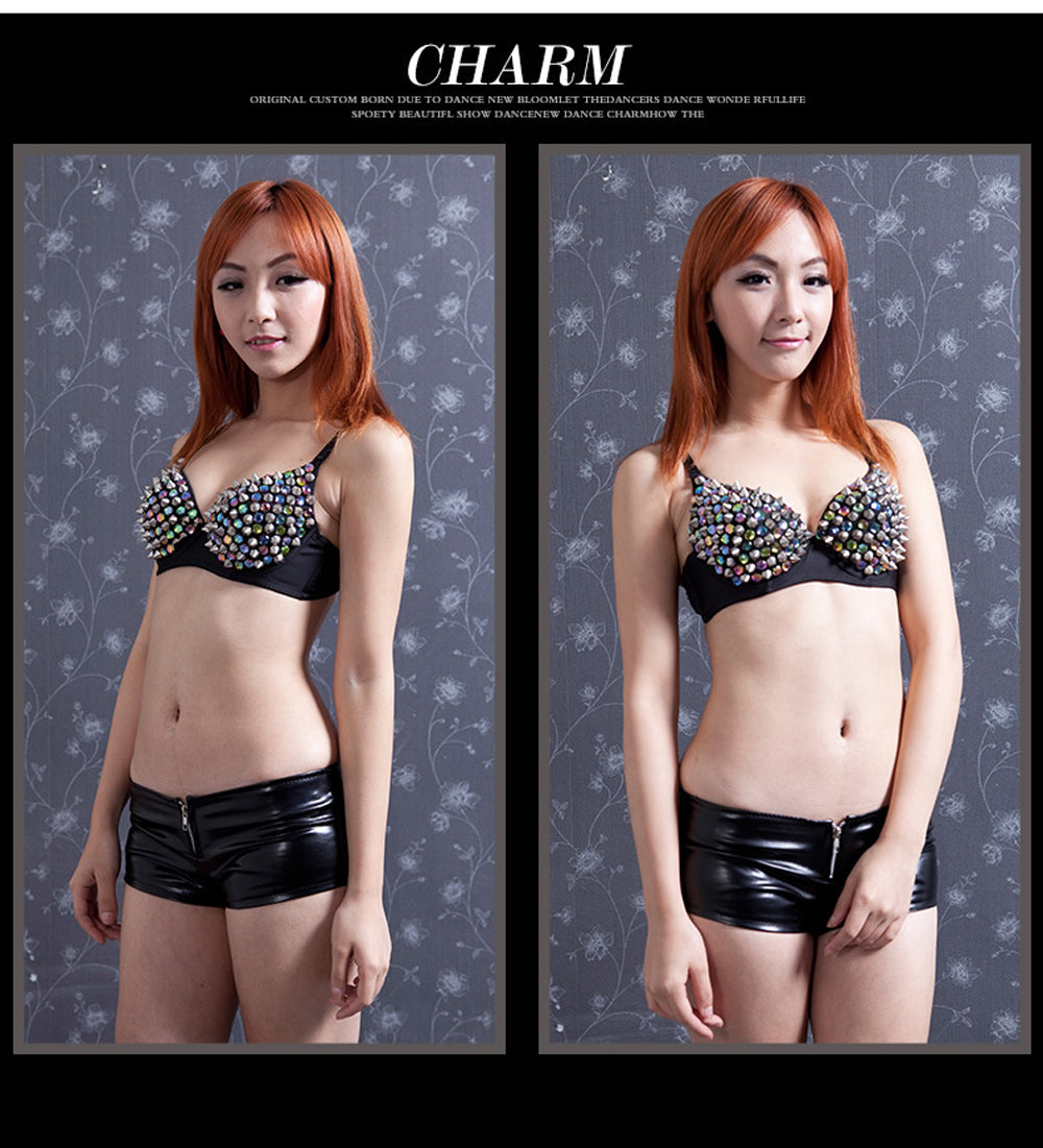 Danceshower Metallic Spike Punk Goth Bra Clubwear DS Bra Belly Dance Top