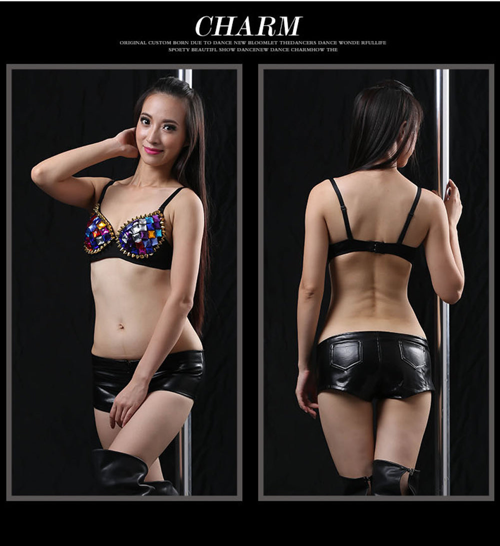 Danceshower Metallic Spike Punk Goth Bra Clubwear DS Bra Belly Dance Top