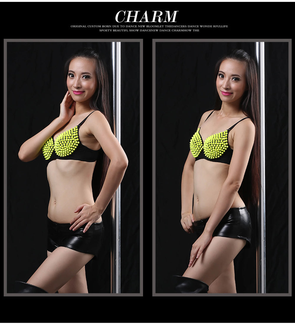 Danceshower Metallic Spike Punk Goth Bra Clubwear DS Bra Belly Dance Top