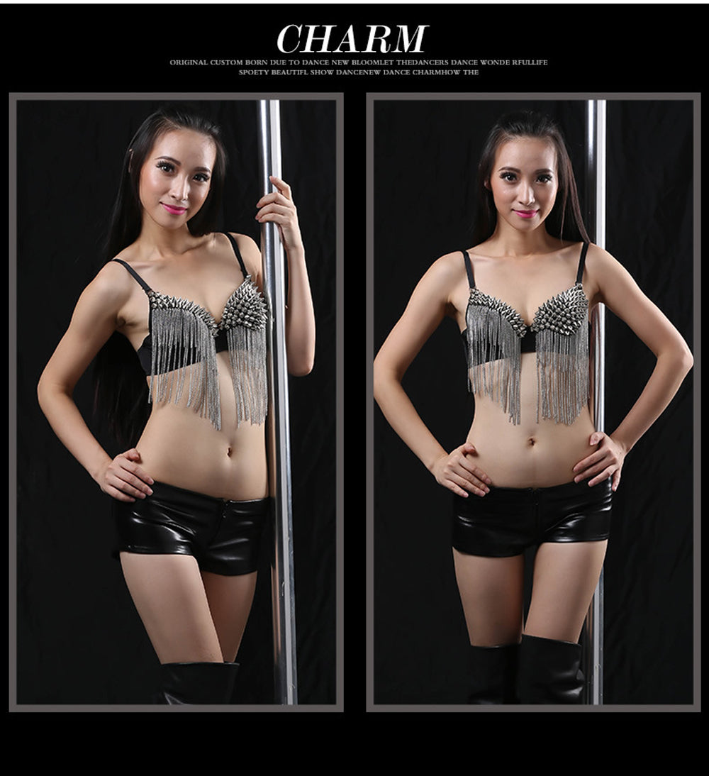 Danceshower Metallic Spike Punk Goth Bra Clubwear DS Bra Belly Dance Top