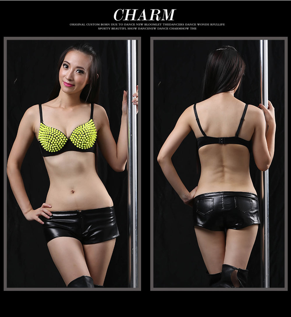 Danceshower Metallic Spike Punk Goth Bra Clubwear DS Bra Belly Dance Top