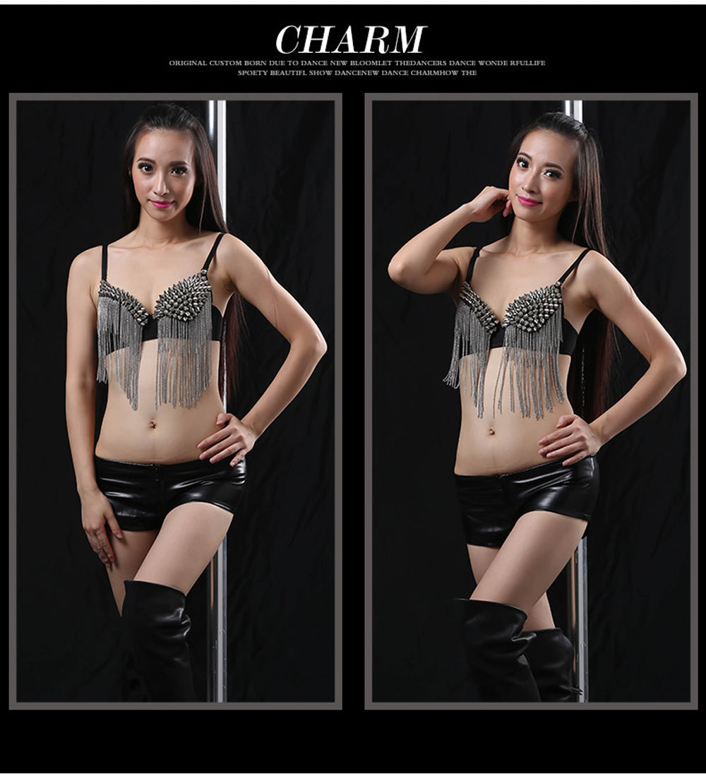 Danceshower Metallic Spike Punk Goth Bra Clubwear DS Bra Belly Dance Top