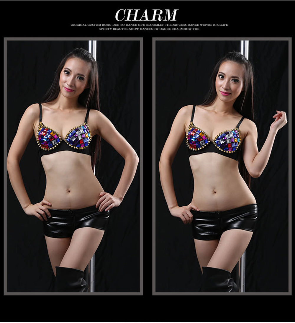 Danceshower Metallic Spike Punk Goth Bra Clubwear DS Bra Belly Dance Top