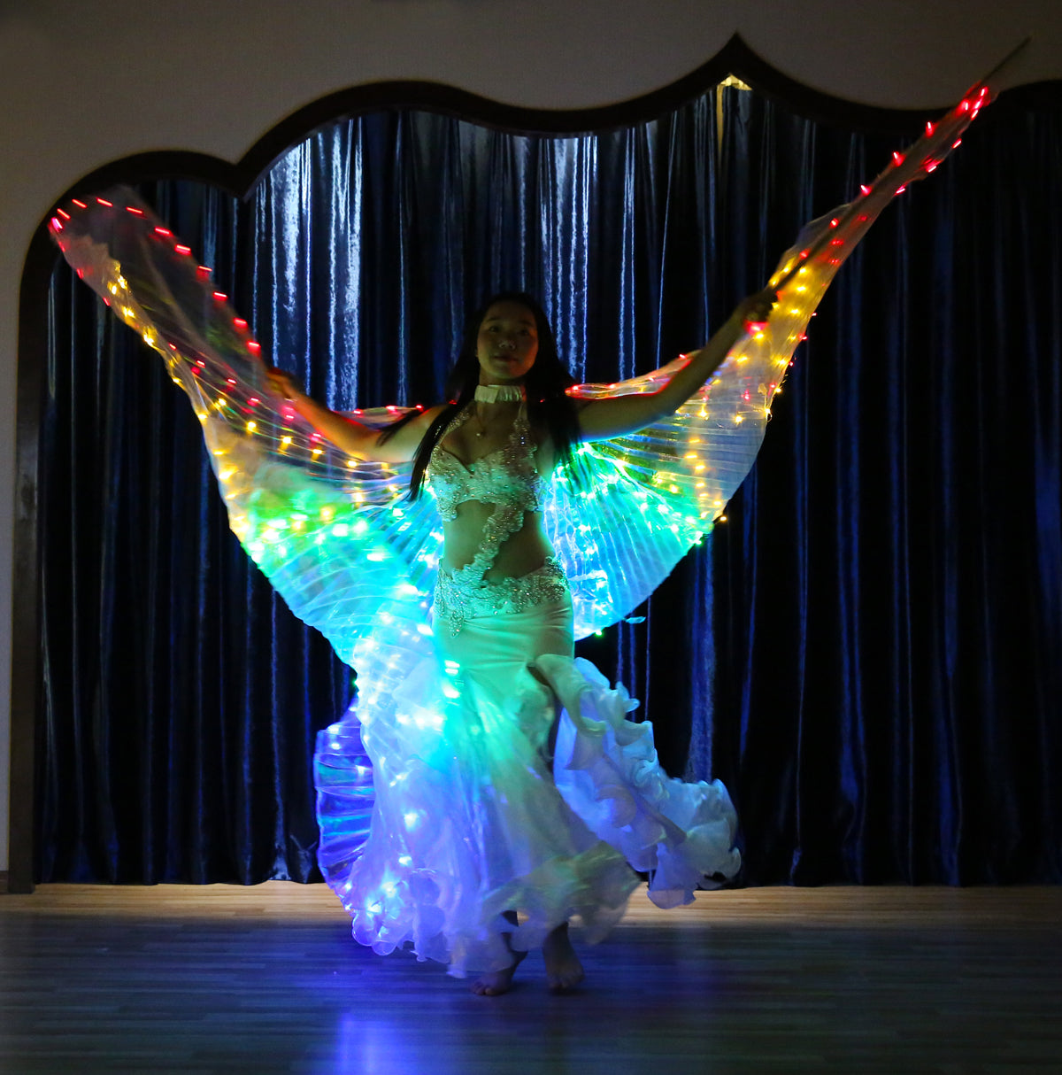 LED Isis Wing 8 Petals - Belly Dance Light Up Wing Carnival Halloween Party Club Wear with Telescopic Sticks