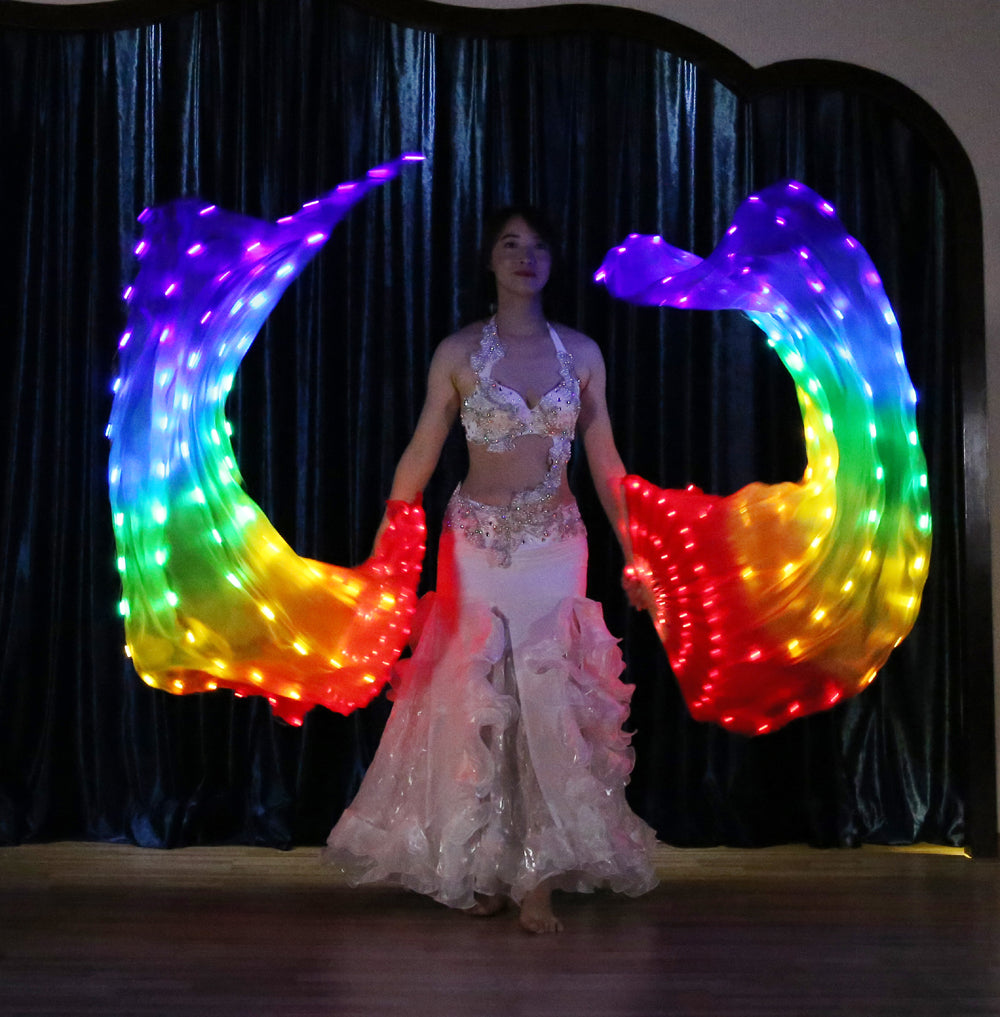 LED Fans Veil 100% Real Silk - 1.8m Long Bamboo Fans Veil Hand Made Silk Fans for Dance/Outdoor