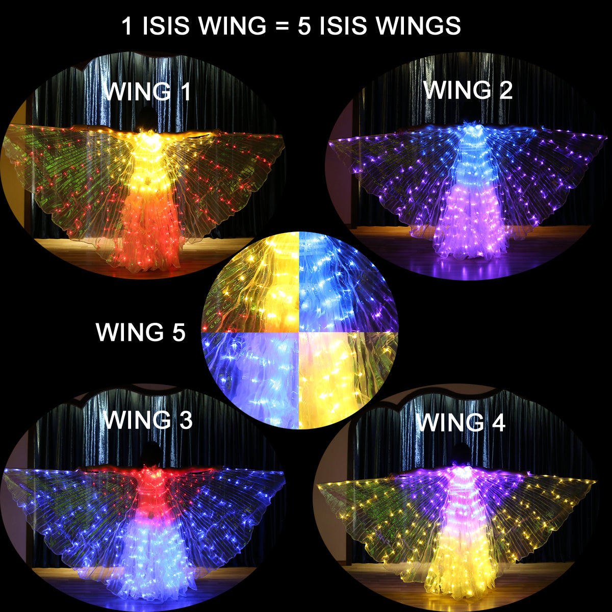 Smart Programming LED Isis Wing - Belly Dance Light Up Wings for Carnival Halloween Party Club Wear with Telescopic Sticks