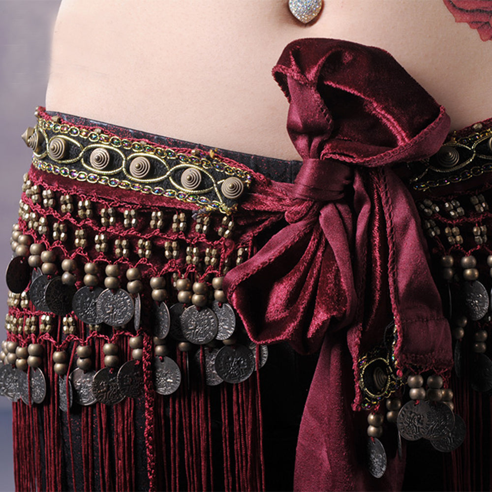 Women's Belly Dance Tribal Hip Scarf with Fringe Coins Flannel