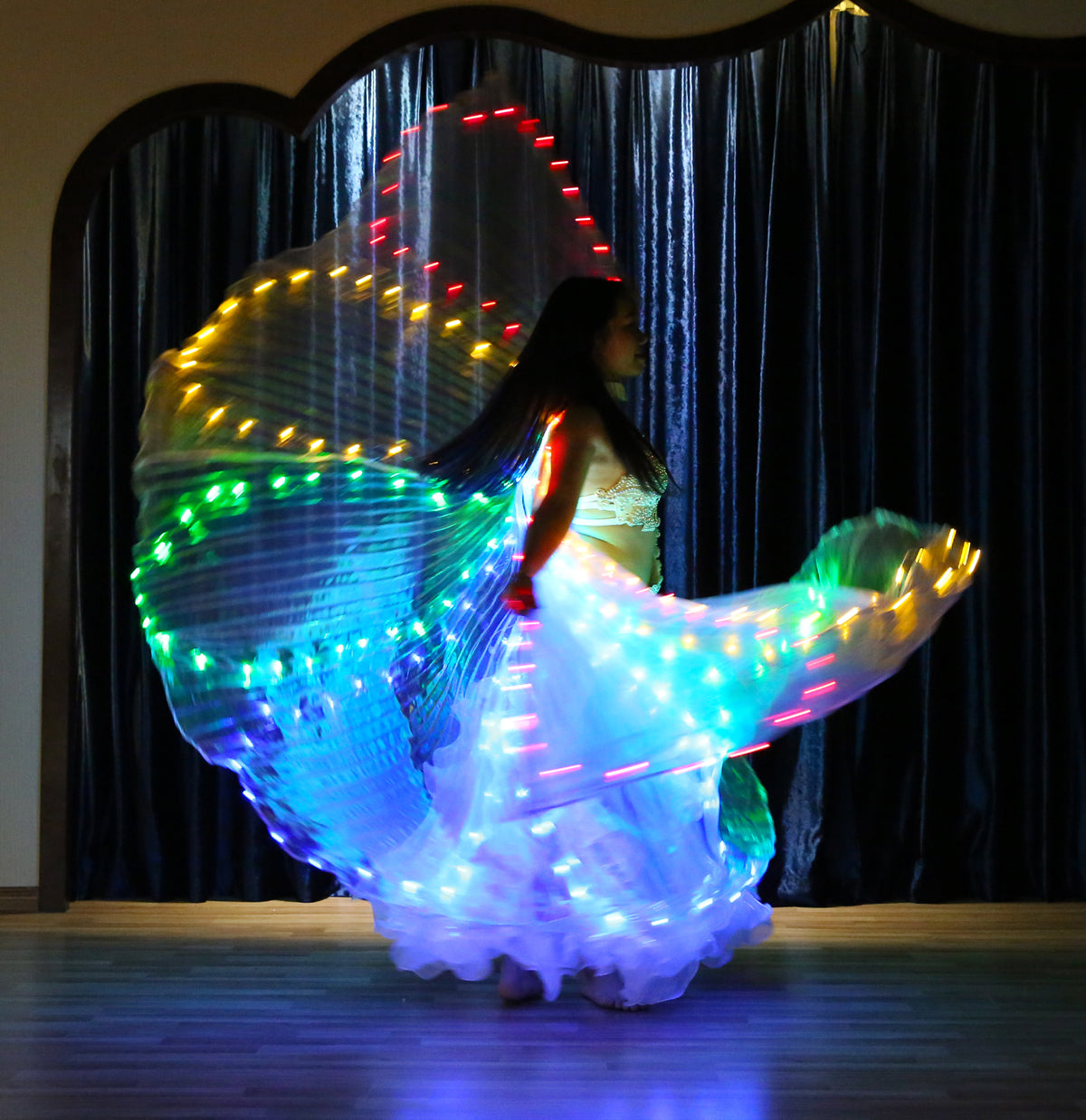 LED Isis Wing 8 Petals - Belly Dance Light Up Wing Carnival Halloween Party Club Wear with Telescopic Sticks