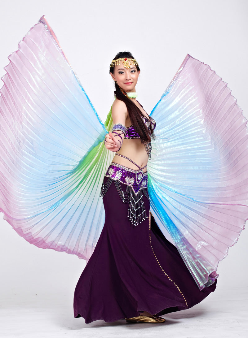 Women's Belly Dance Costume Isis Wings, Tricolor Dance Wings Angel Wings for Halloween Carnival Performance with Sticks
