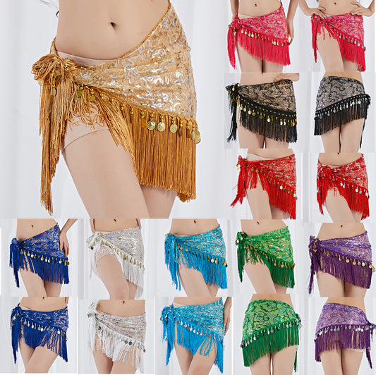 Tassels Fringed Sequins Triangle Belly Dance Hip Scarf Skirt Waist Belt for Outfits