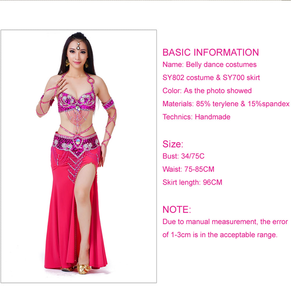 Belly Dance Costumes with Polyester Skirt Belly Dance Dress 1 Set 5pcs