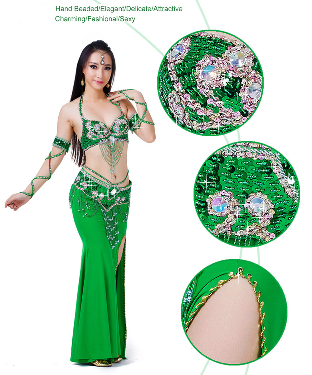 Belly Dance Costumes with Polyester Skirt Belly Dance Dress 1 Set 5pcs