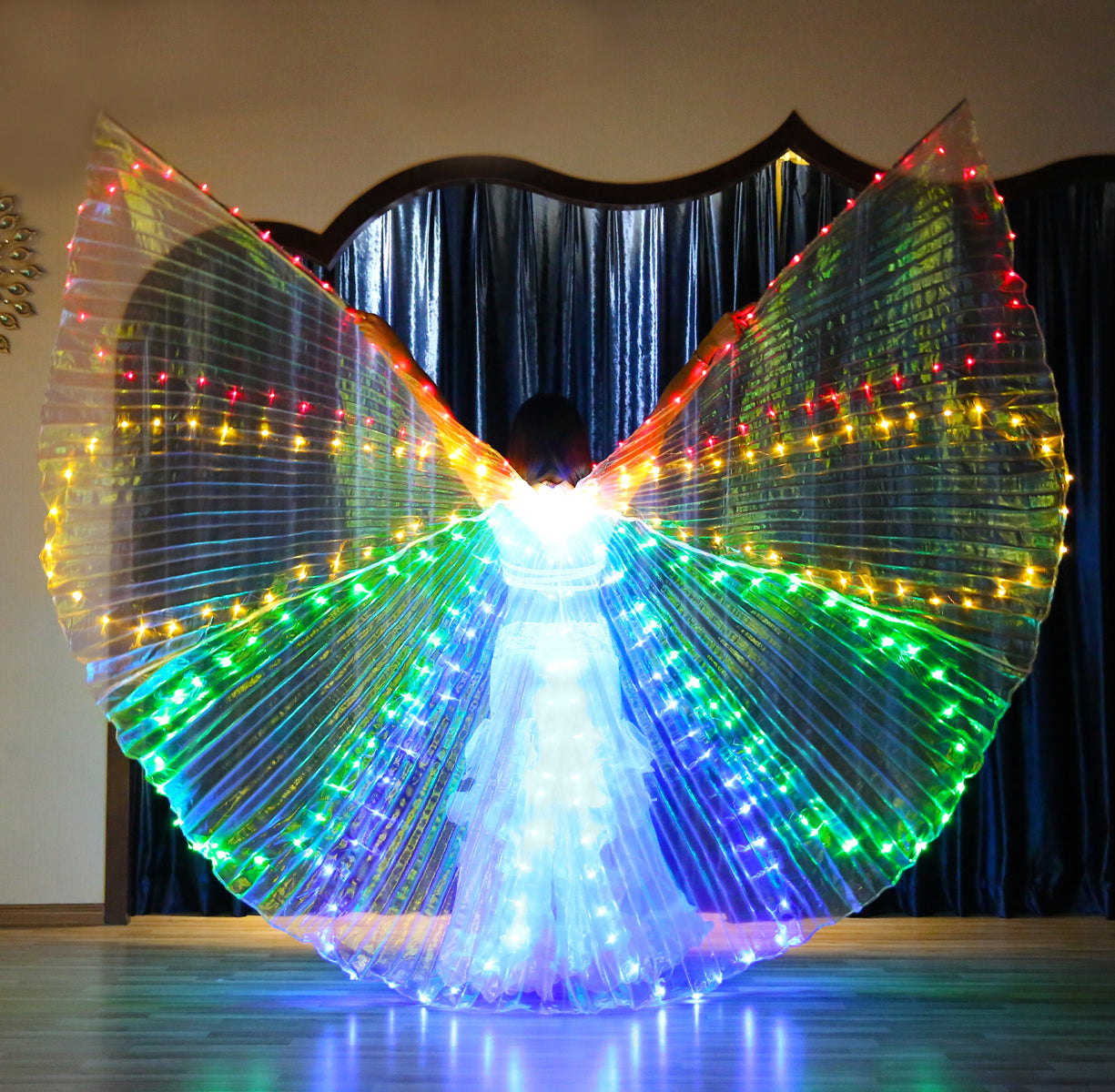 LED Isis Wing 8 Petals - Belly Dance Light Up Wing Carnival Halloween Party Club Wear with Telescopic Sticks