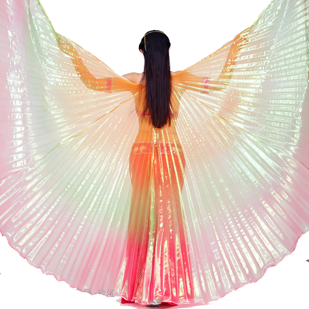Women's Belly Dance Costume Isis Wings, Tricolor Dance Wings Angel Wings for Halloween Carnival Performance with Sticks
