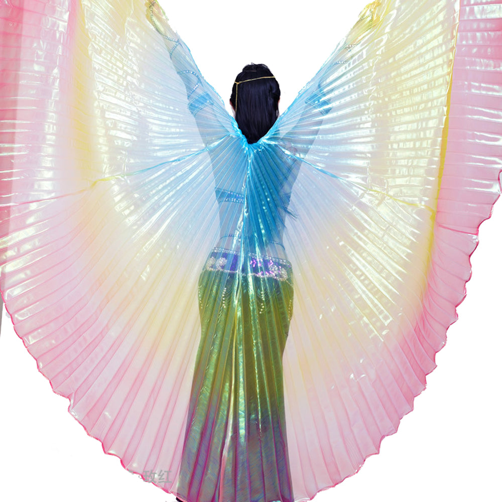 Women's Belly Dance Costume Isis Wings, Tricolor Dance Wings Angel Wings for Halloween Carnival Performance with Sticks