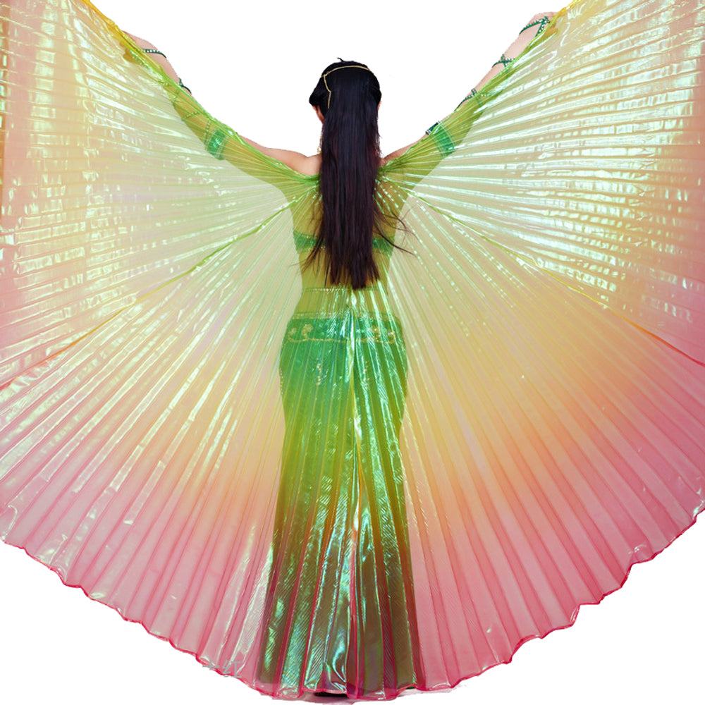 Women's Belly Dance Costume Isis Wings, Tricolor Dance Wings Angel Wings for Halloween Carnival Performance with Sticks