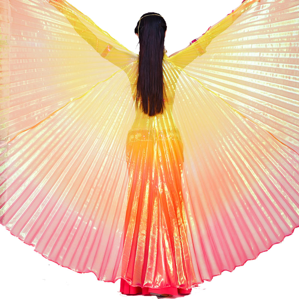 Women's Belly Dance Costume Isis Wings, Tricolor Dance Wings Angel Wings for Halloween Carnival Performance with Sticks