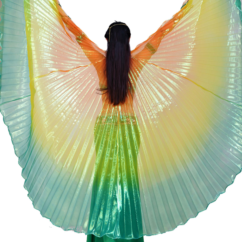 Women's Belly Dance Costume Isis Wings, Tricolor Dance Wings Angel Wings for Halloween Carnival Performance with Sticks