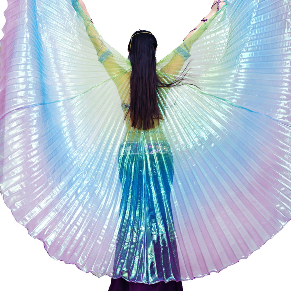 Women's Belly Dance Costume Isis Wings, Tricolor Dance Wings Angel Wings for Halloween Carnival Performance with Sticks