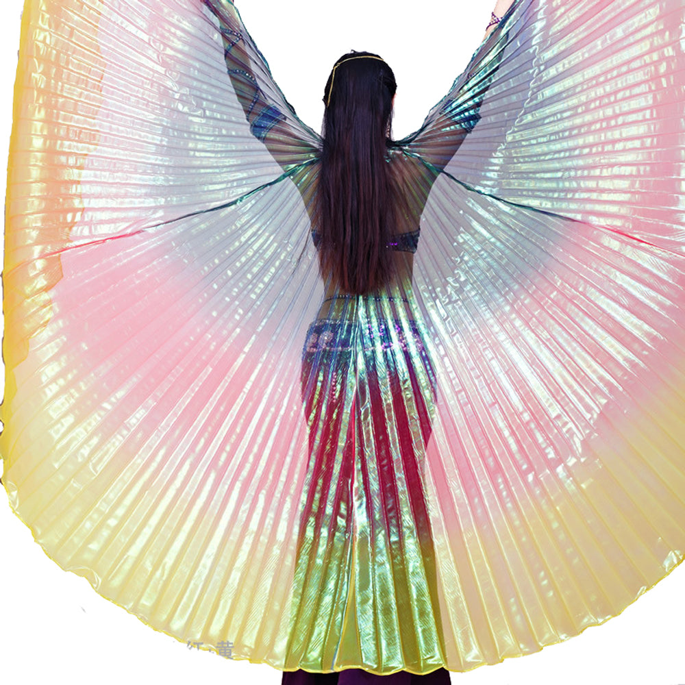 Women's Belly Dance Costume Isis Wings, Tricolor Dance Wings Angel Wings for Halloween Carnival Performance with Sticks