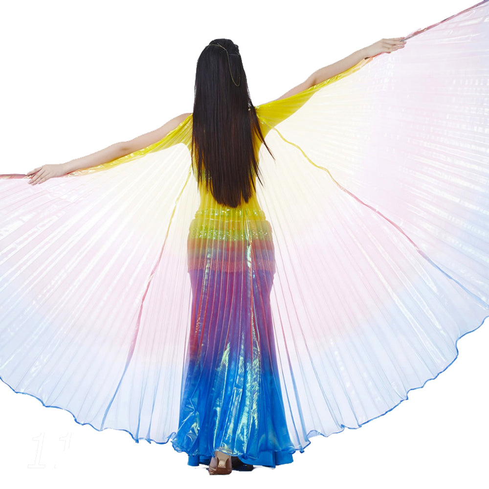 Women's Belly Dance Costume Isis Wings, Tricolor Dance Wings Angel Wings for Halloween Carnival Performance with Sticks