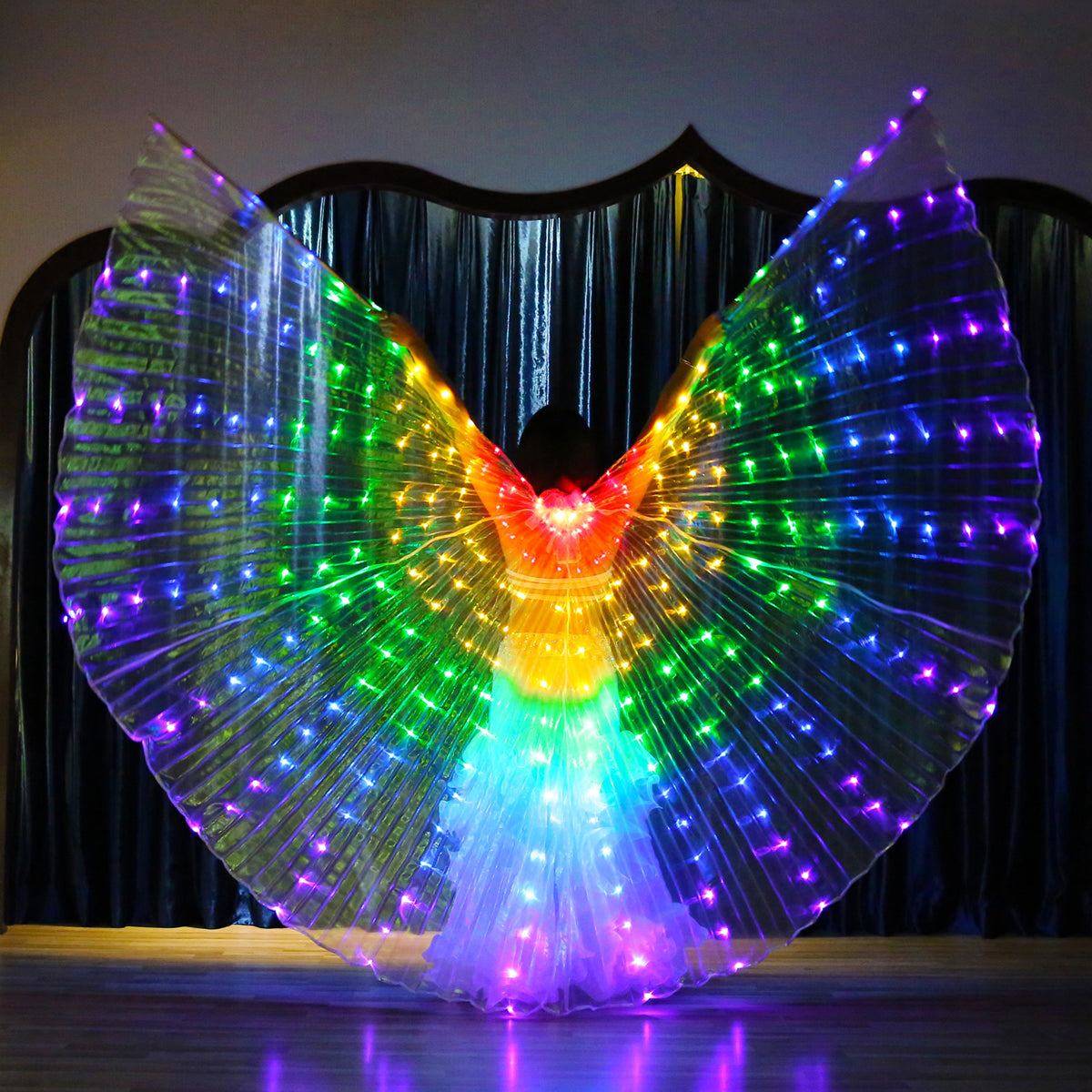 LED Isis Wing 5 Color Rainbow - Belly Dance Light Up Wing Carnival Halloween Party Club Wear with Telescopic Sticks