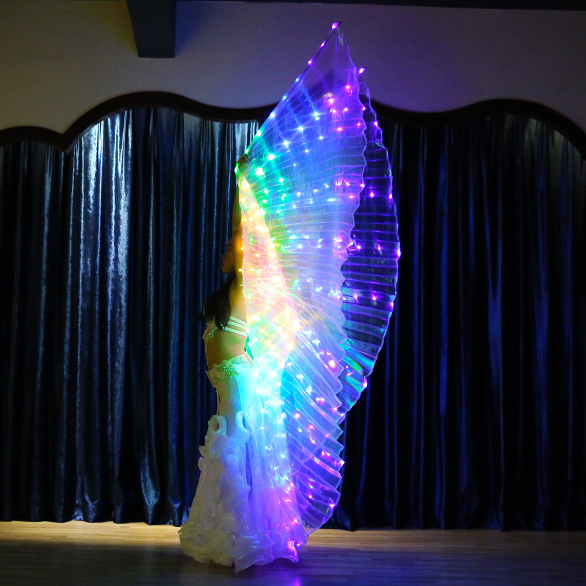 LED Isis Wing 5 Color Rainbow - Belly Dance Light Up Wing Carnival Halloween Party Club Wear with Telescopic Sticks