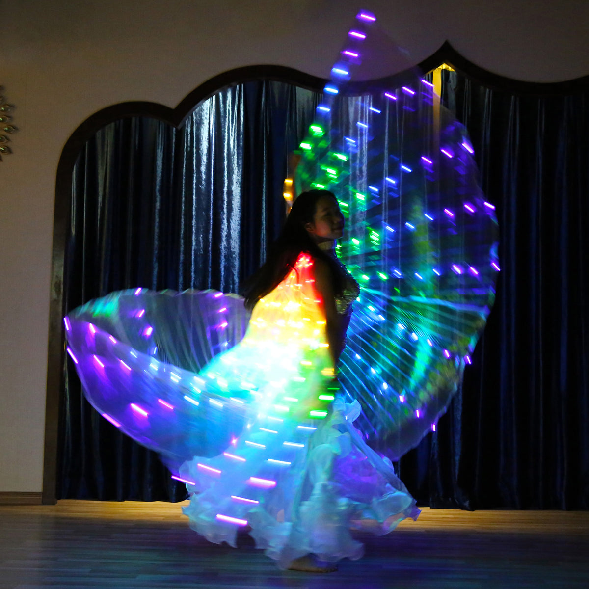 LED Isis Wing 5 Color Rainbow - Belly Dance Light Up Wing Carnival Halloween Party Club Wear with Telescopic Sticks