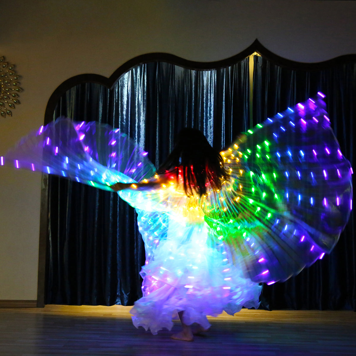 LED Isis Wing 5 Color Rainbow - Belly Dance Light Up Wing Carnival Halloween Party Club Wear with Telescopic Sticks