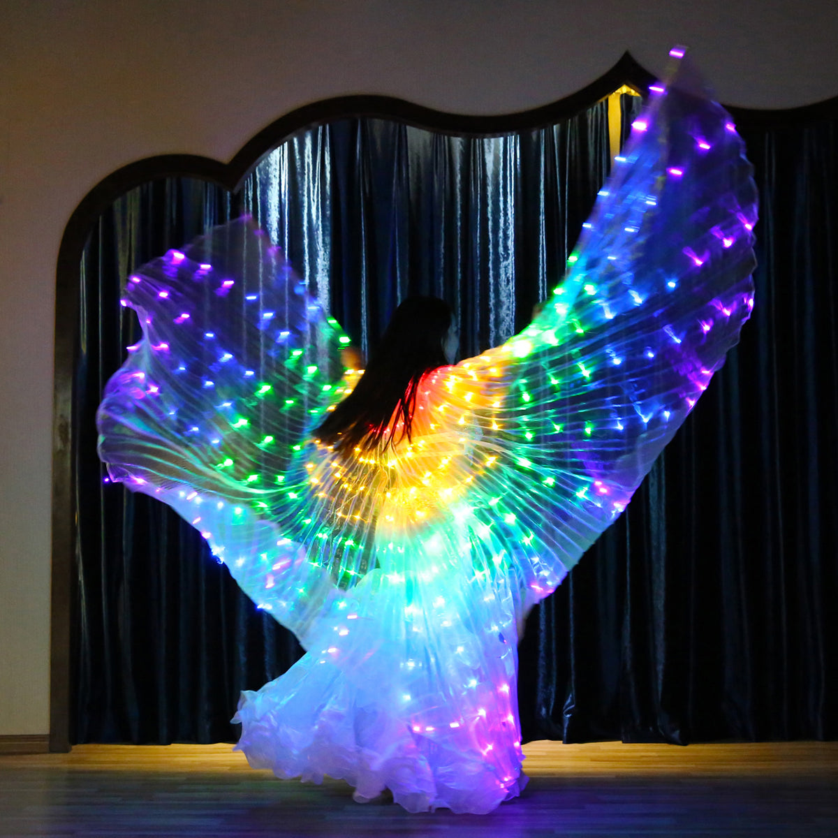 LED Isis Wing 5 Color Rainbow - Belly Dance Light Up Wing Carnival Halloween Party Club Wear with Telescopic Sticks