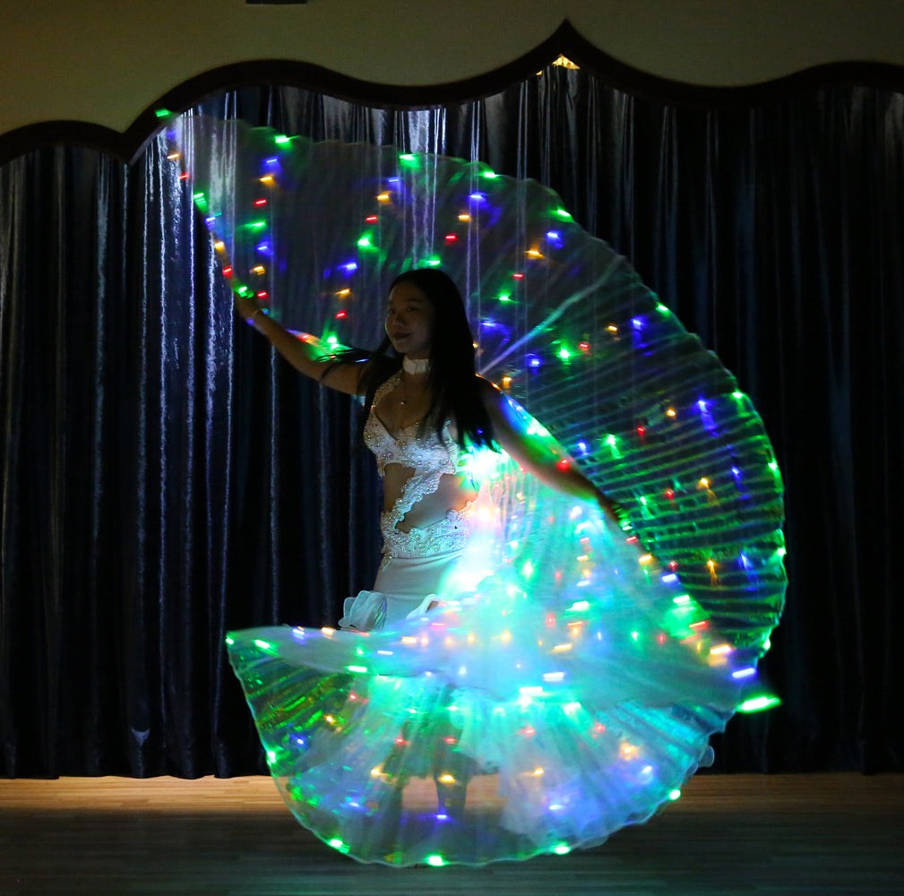 Led Isis Wing Multi Color - Belly Dance Light Up Wing Carnival Halloween Party Club Wear with Telescopic Sticks