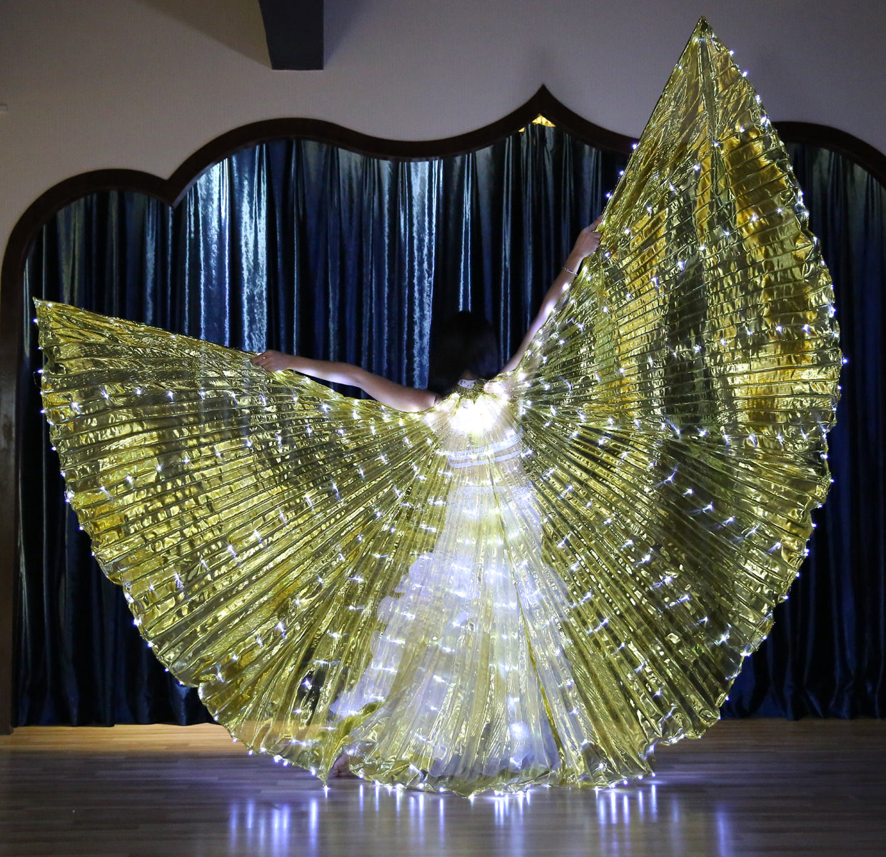 LED Isis Wing Single Colors - Belly Dance Light Up Wings Carnival Halloween Party Club Wear with Telescopic Sticks