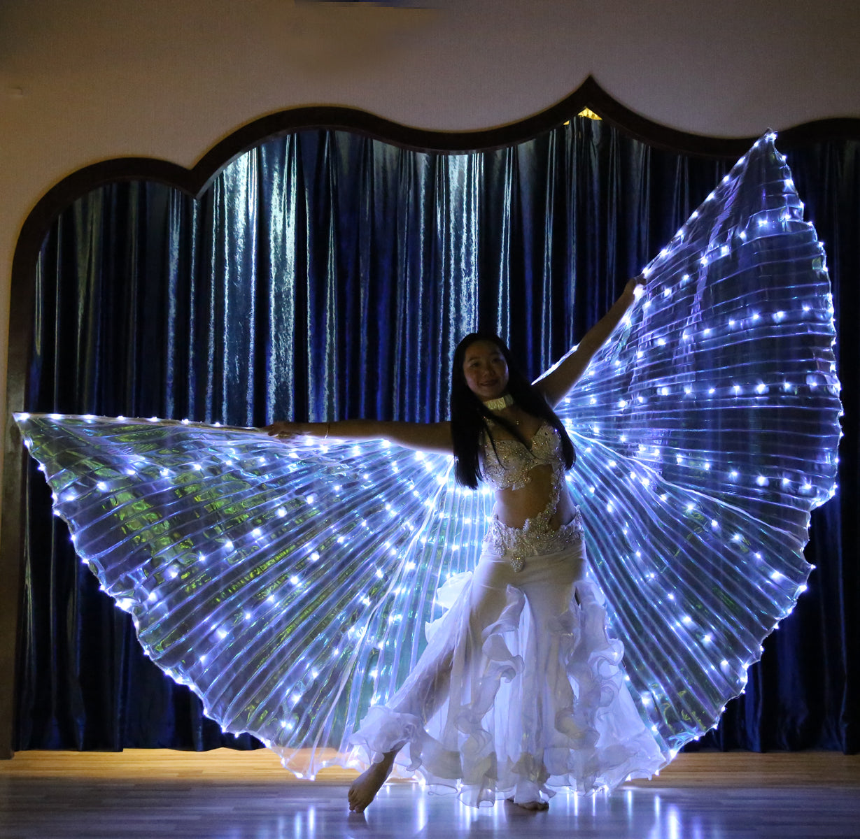 LED Isis Wing Single Colors - Belly Dance Light Up Wings Carnival Halloween Party Club Wear with Telescopic Sticks