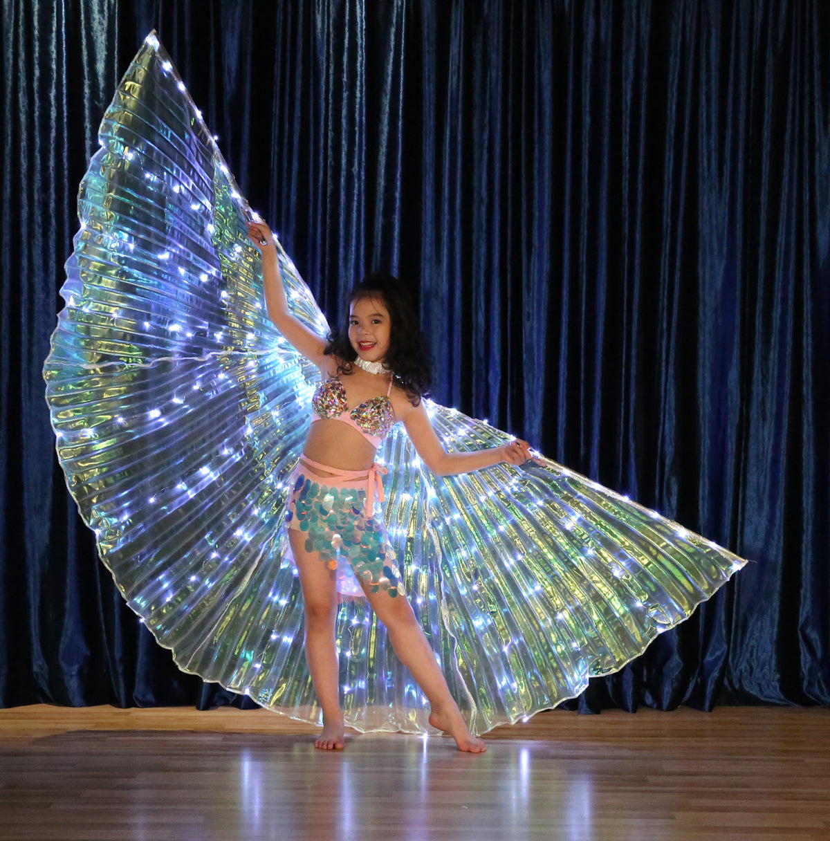 LED Isis Wings Carnival Halloween Shows Wings Costume Cloak LED Cape with Telescopic Sticks