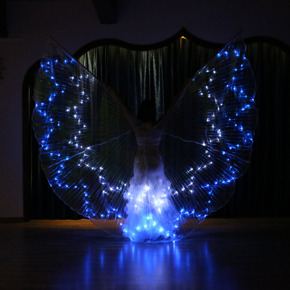 LED Isis Wing 12-Pointed Star - Belly Dance Light Up Wings for Carnival Halloween Party Club Wear with Telescopic Sticks