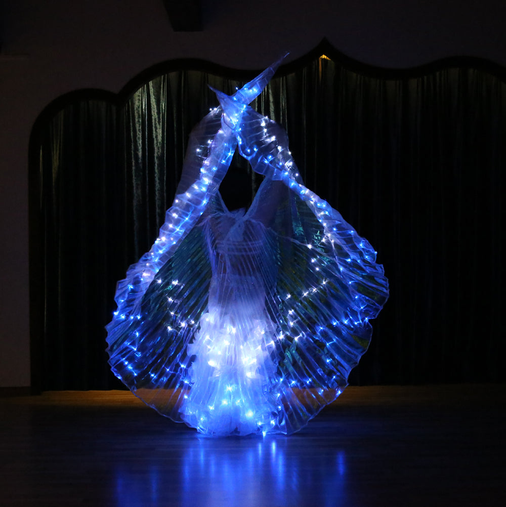 LED Isis Wing 12-Pointed Star - Belly Dance Light Up Wings for Carnival Halloween Party Club Wear with Telescopic Sticks