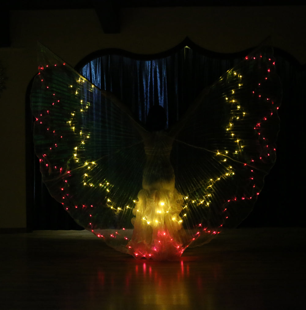 LED Isis Wing 12-Pointed Star - Belly Dance Light Up Wings for Carnival Halloween Party Club Wear with Telescopic Sticks