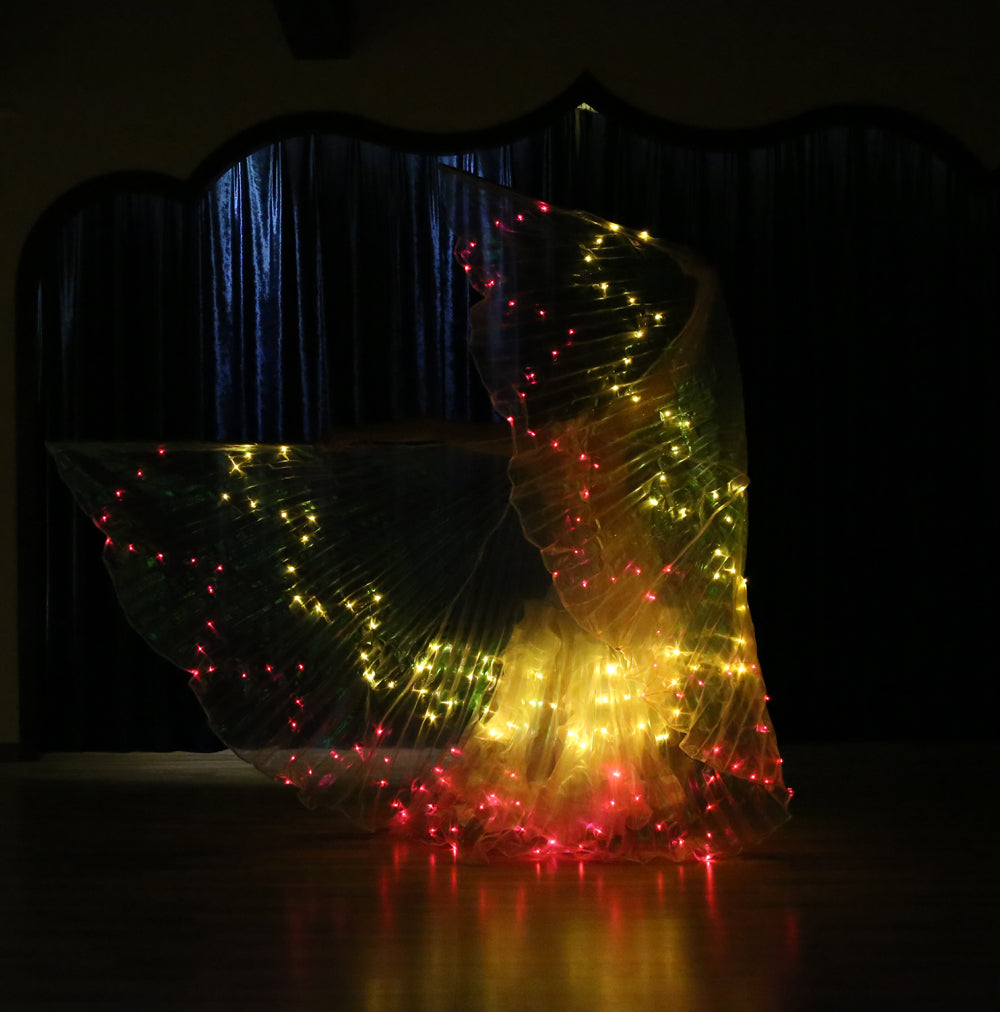 LED Isis Wing 12-Pointed Star - Belly Dance Light Up Wings for Carnival Halloween Party Club Wear with Telescopic Sticks